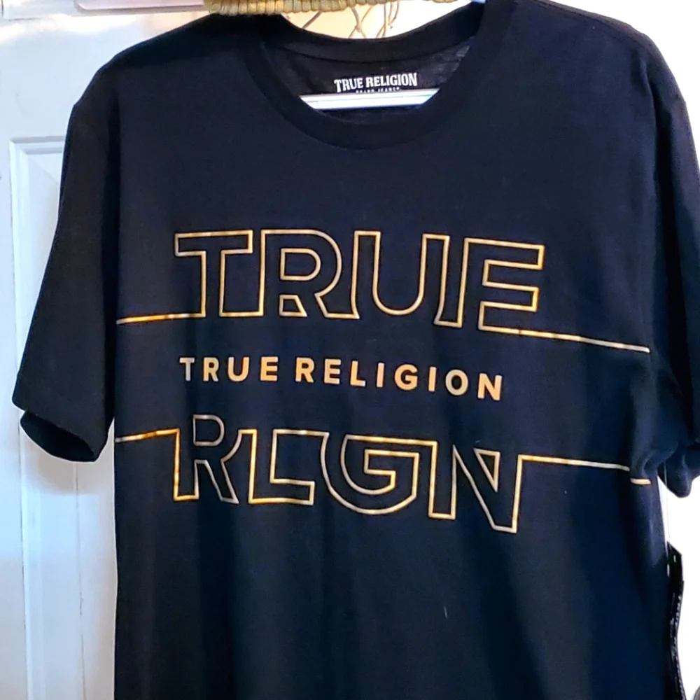True Religion Black T-Shirt with Gold Logo